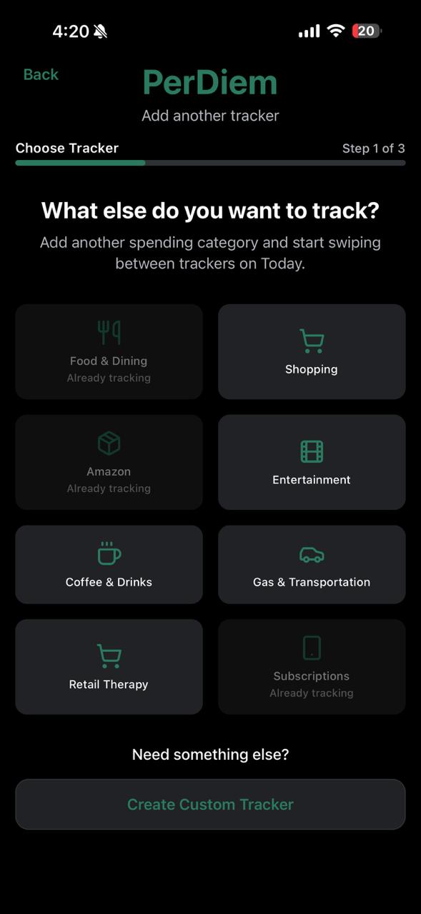 PerDiem - Choose a spending category to track